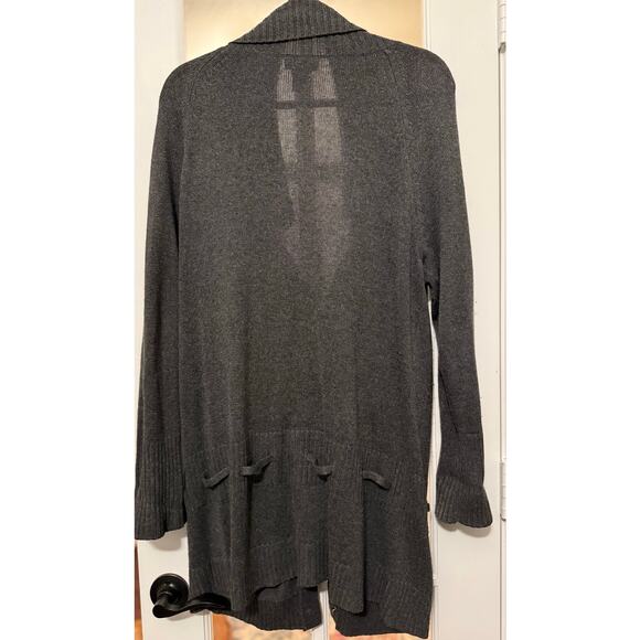 Silk Cashmere Long Cardigan Coatigan Gray XL | Shawl Collar Snap Front Pockets - Picture 8 of 10